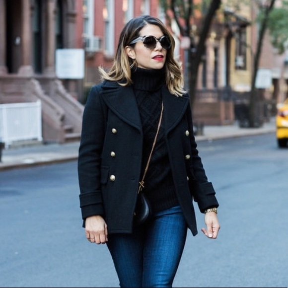 Grass Collection Jackets & Blazers - Double Breasted Sailor Black Wool Jacket